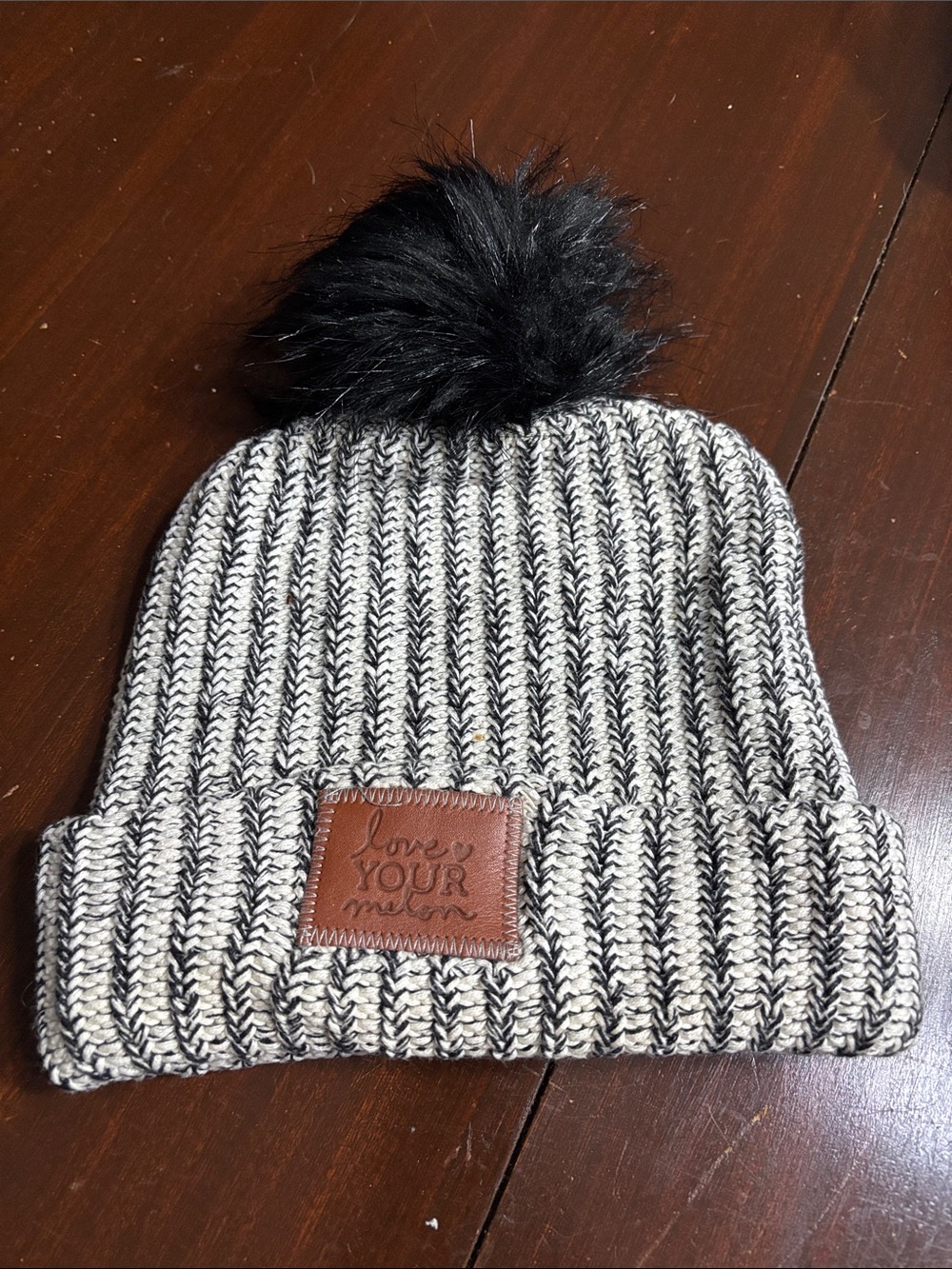 Love Your Melon w/ removable Black Pom Cream & Black Ribbed Knit Beanie